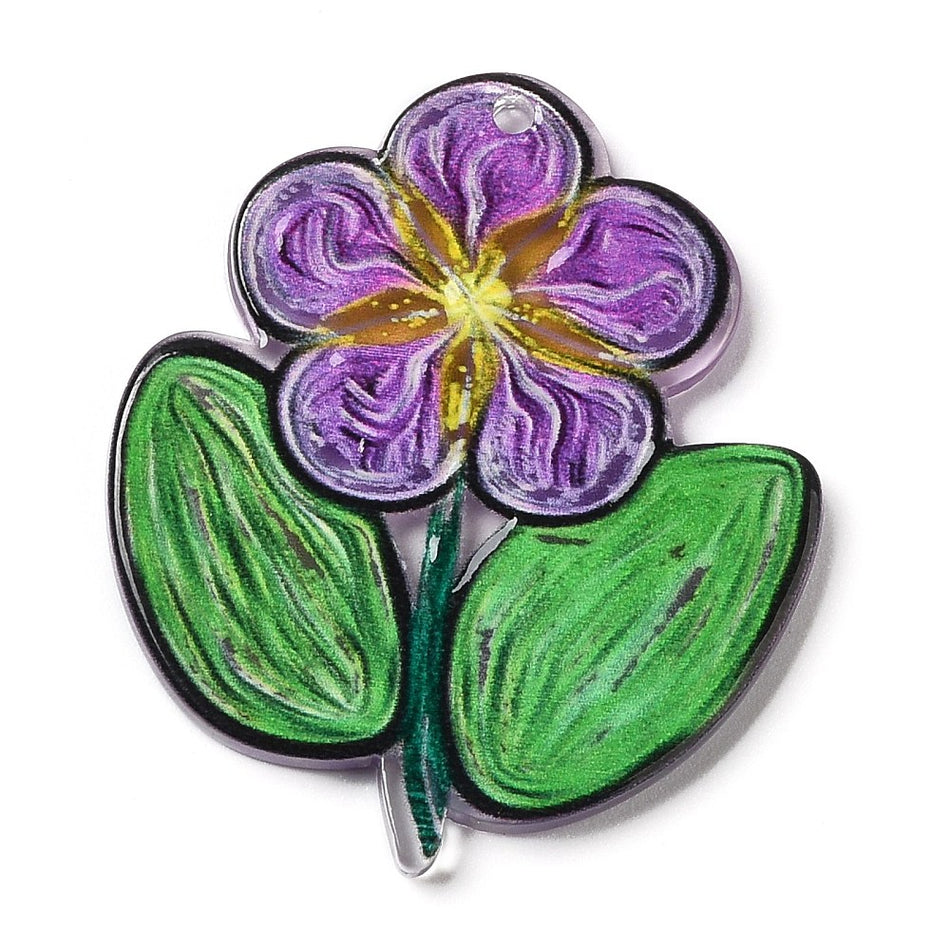 Flower Acrylic Pendant 31mm, 2pcs