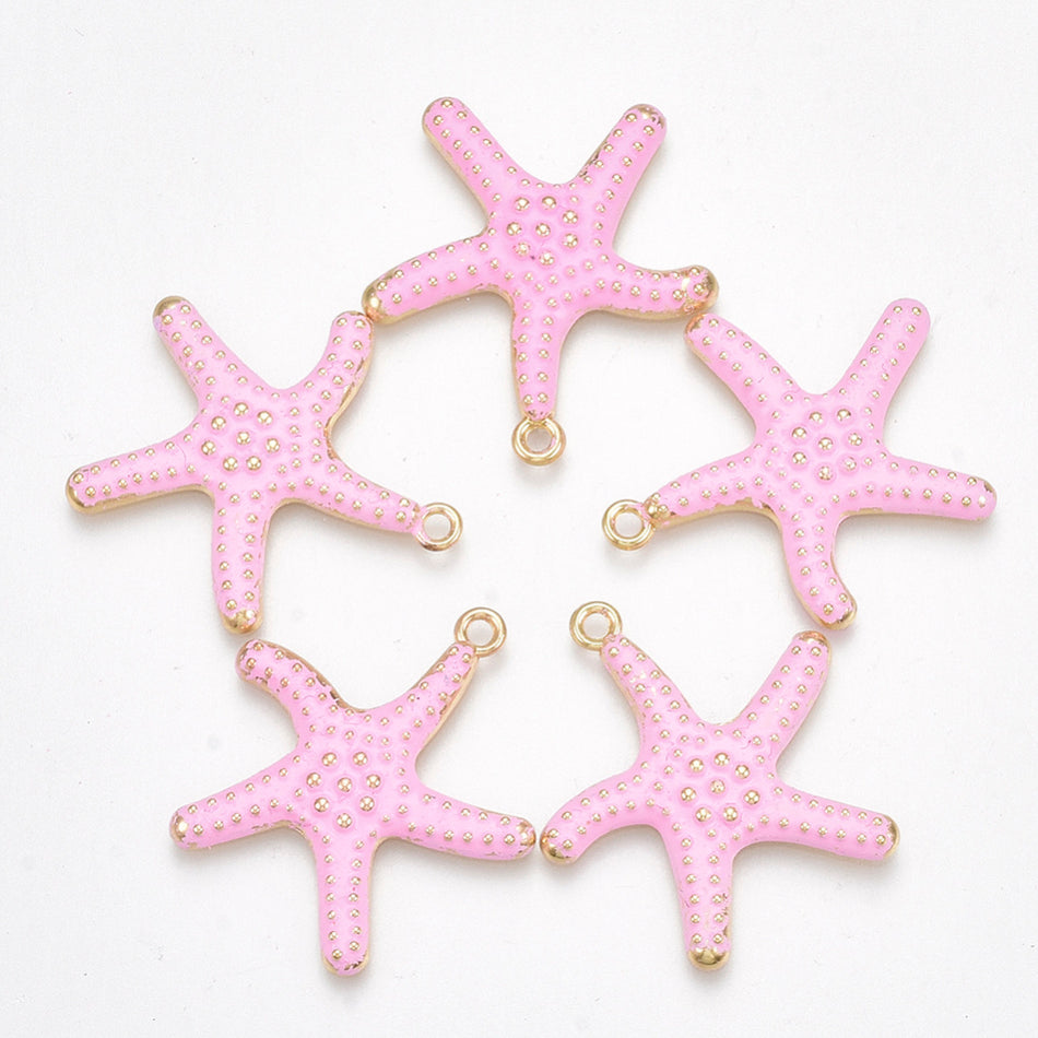 Gold-Filled Pink Sea Star Pendant 28mm, 2pcs