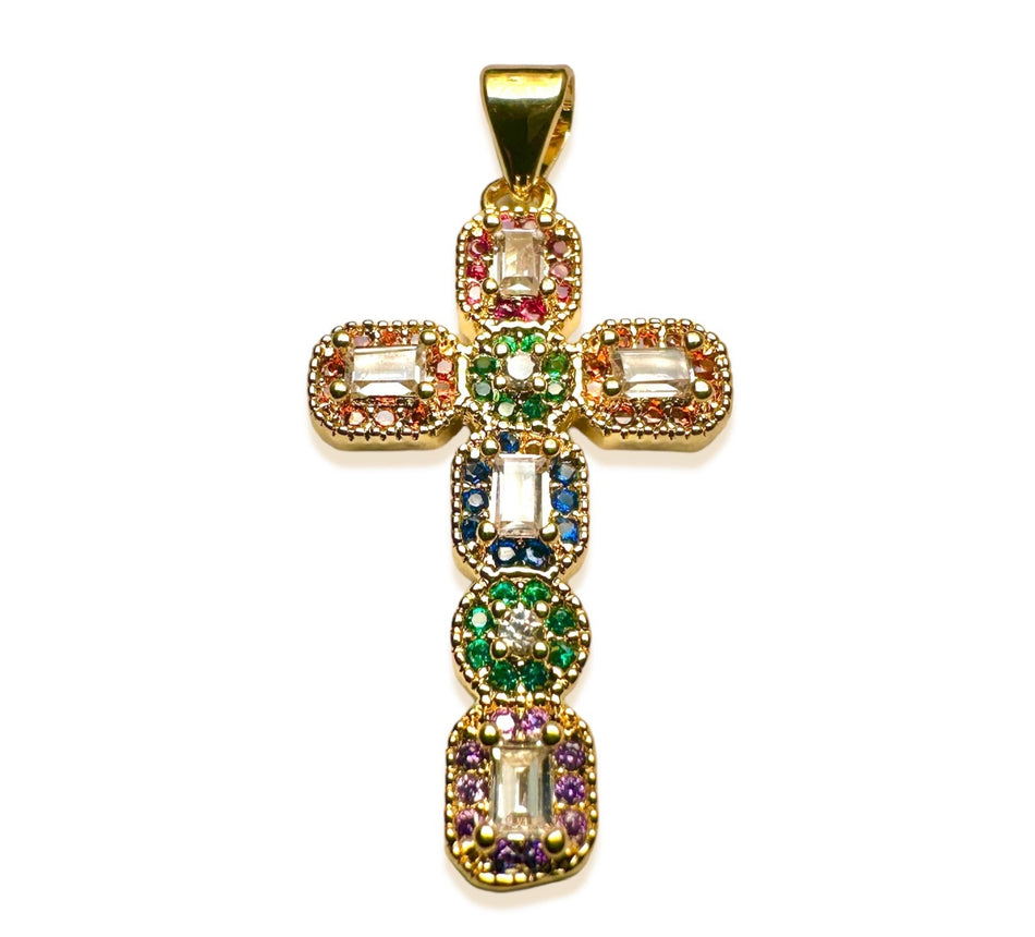 Multicolor Zirconia Cross Pendant 30mm, 1pc