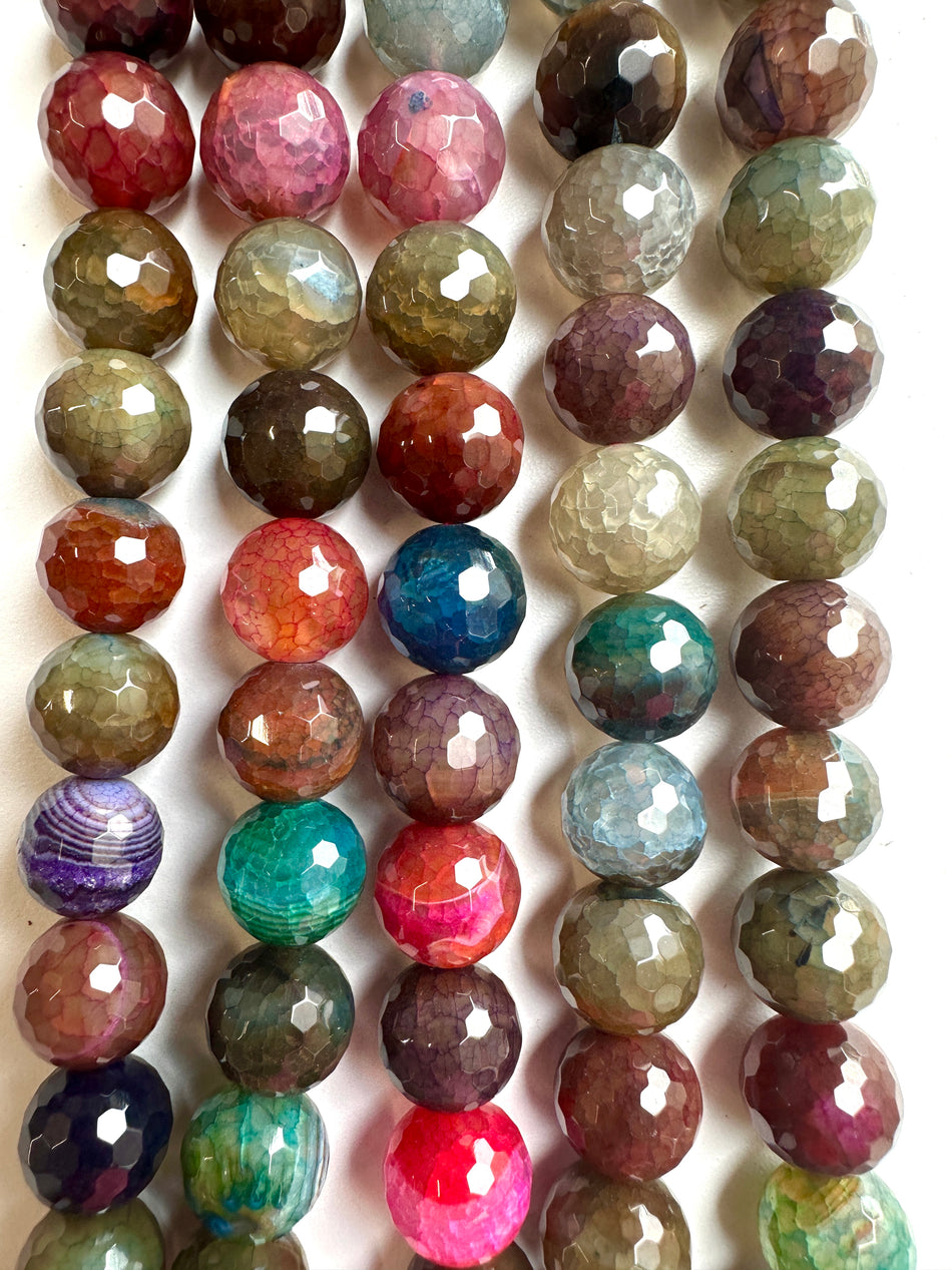 Faceted Multicolor Round Agate Strand, 14mm