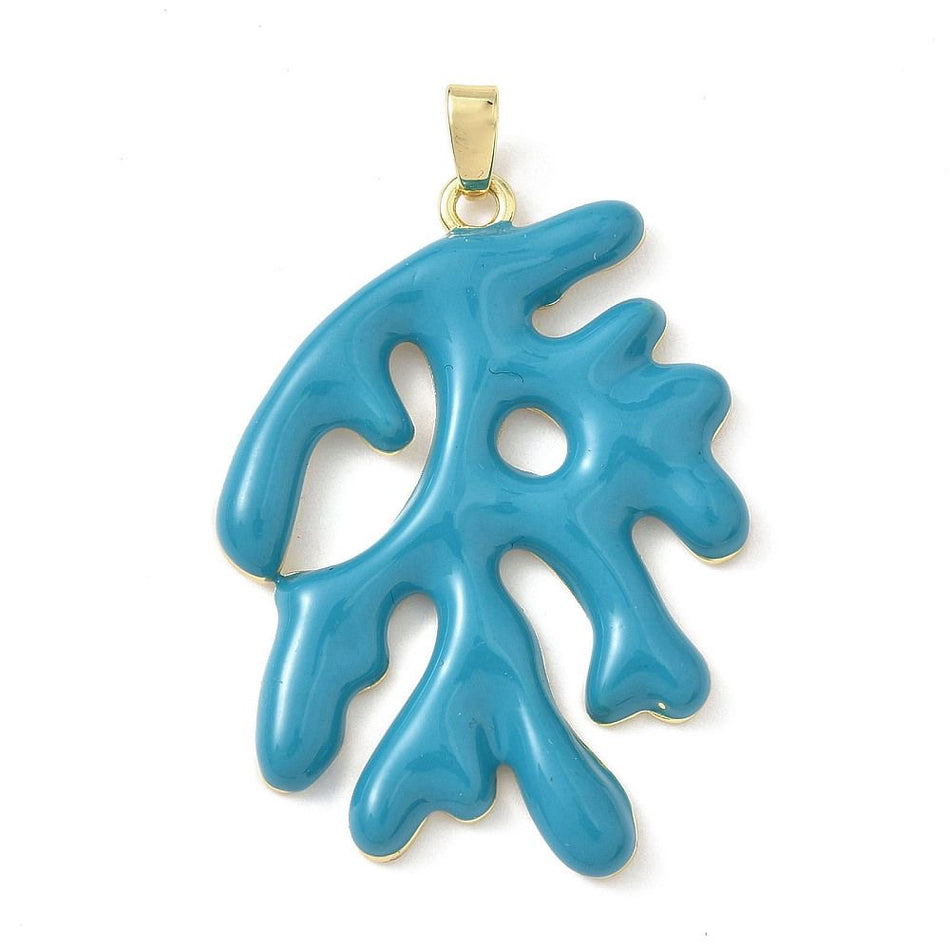 18k Gold Plated Coral Branch Pendant 35mm, 1pc
