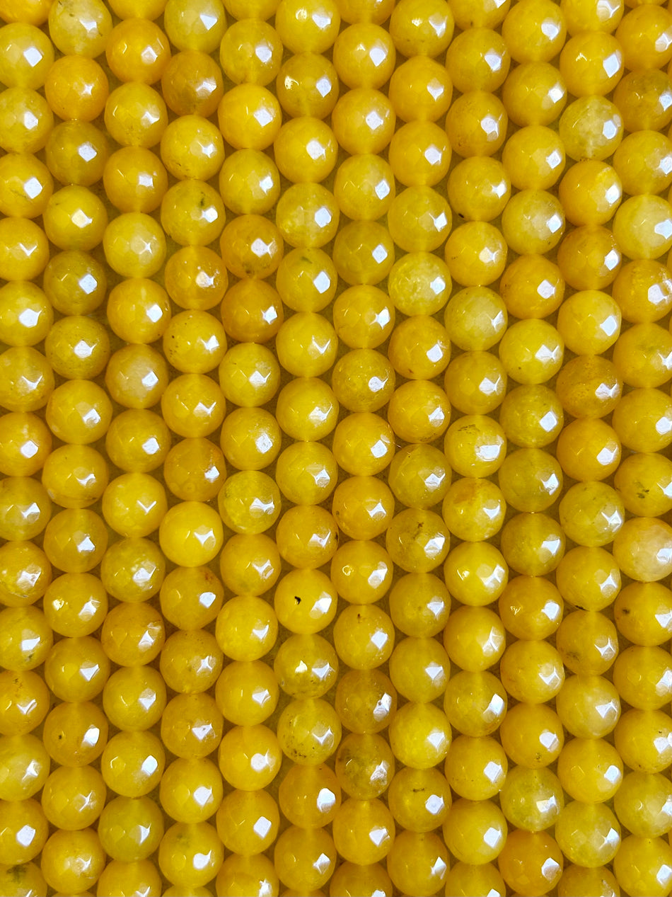 Yellow Faceted Round Jade Bead Strand, 10mm