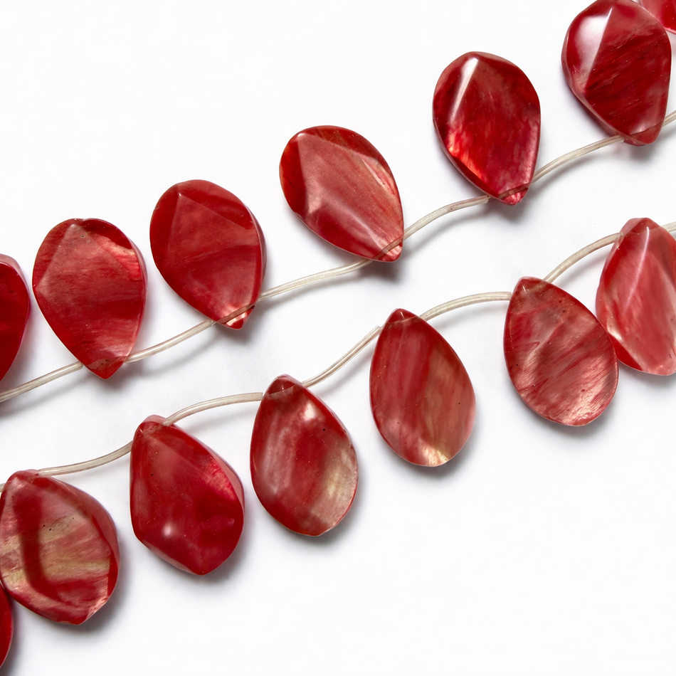 Faceted Rose Quartz Drop Bead 30mm Strand