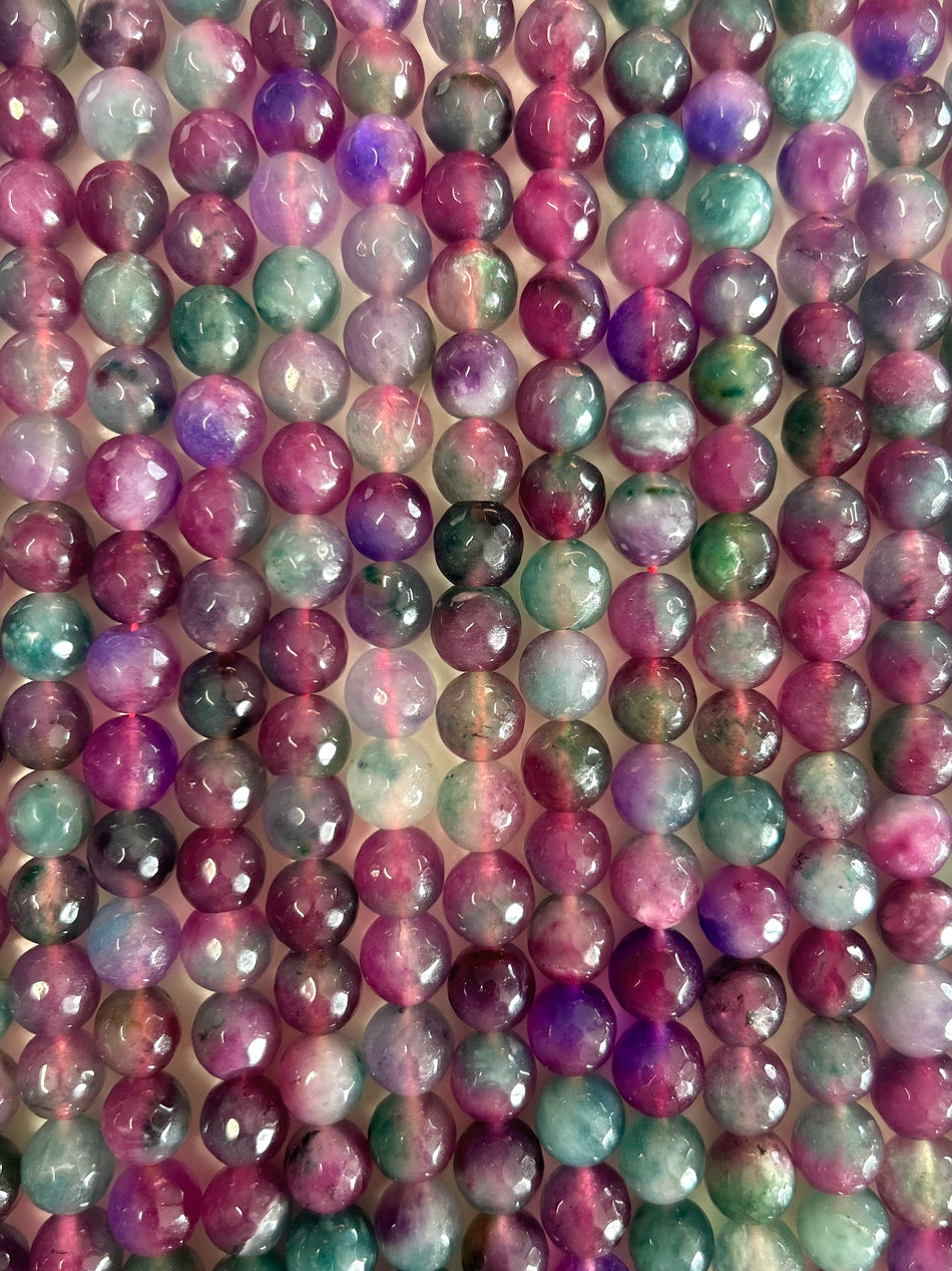 Faceted Multicolor Round Jade Bead Strand, 10mm