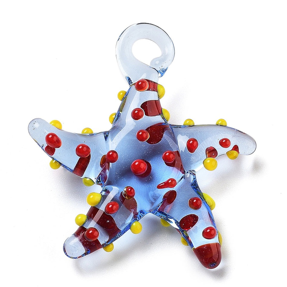 Star Fish Lampwork Pendant 34mm, 1pc