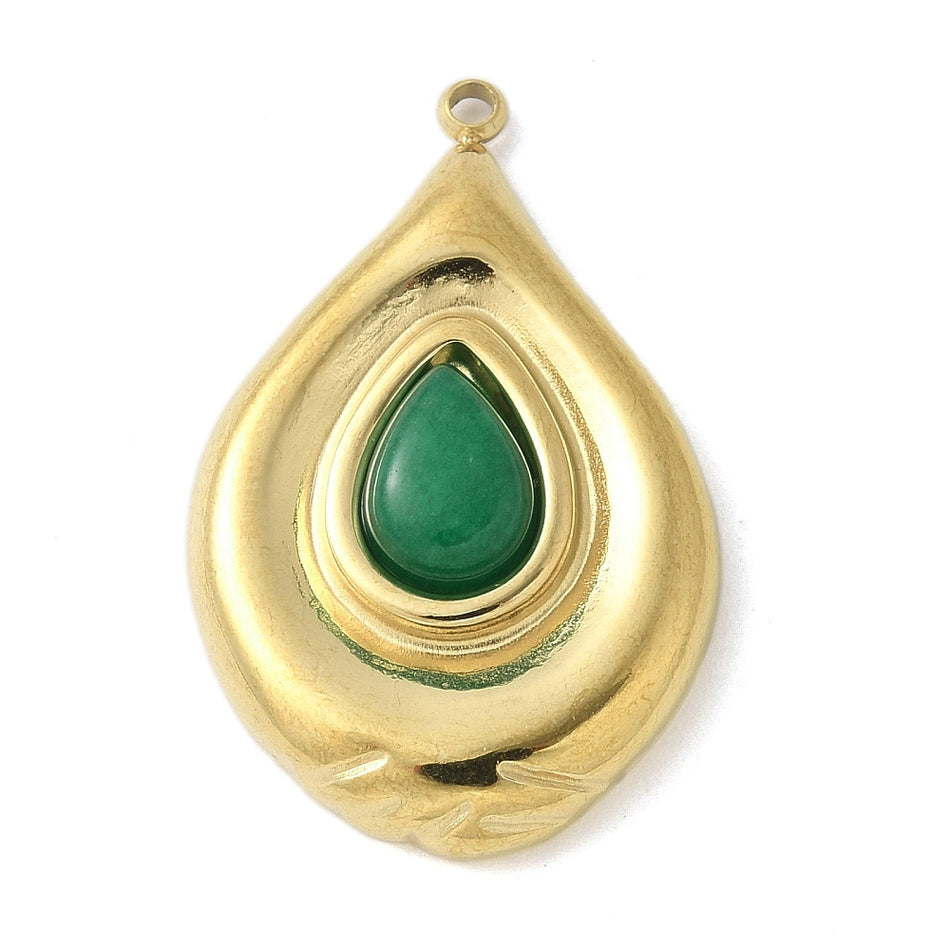 Stainless Steel Teardrop Pendant with Gemstone 28mm,