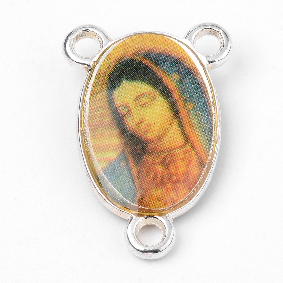 Silver Oval Rosary Center with Perpetual Help Virgin 22mm, 2pcs