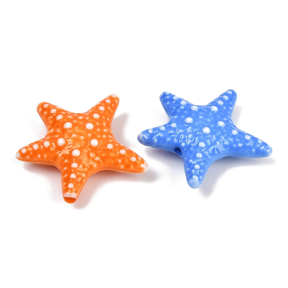 Mixed Color Acrylic Starfish Beads 36mm, 4 pcs