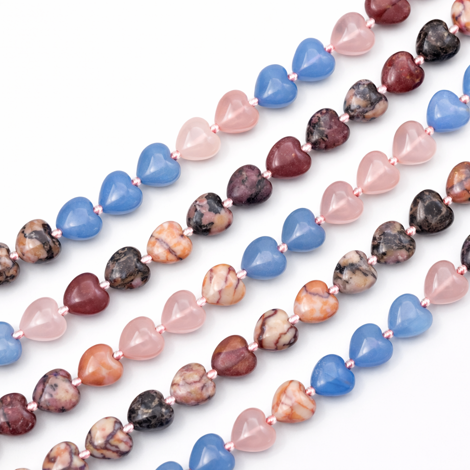Multi-Gemstone Heart Bead 12mm Strand