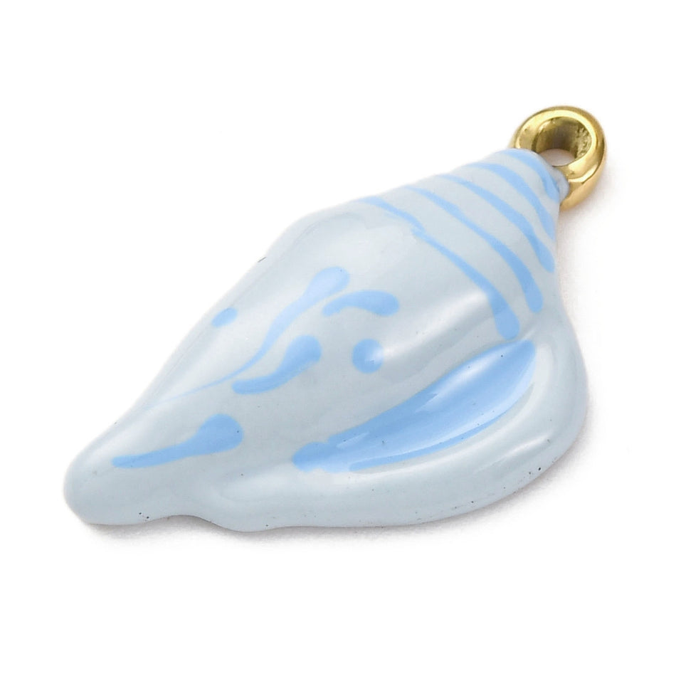 Stainless Steel Blue Enamel Shell Conch Pendant 24mm, 1pc