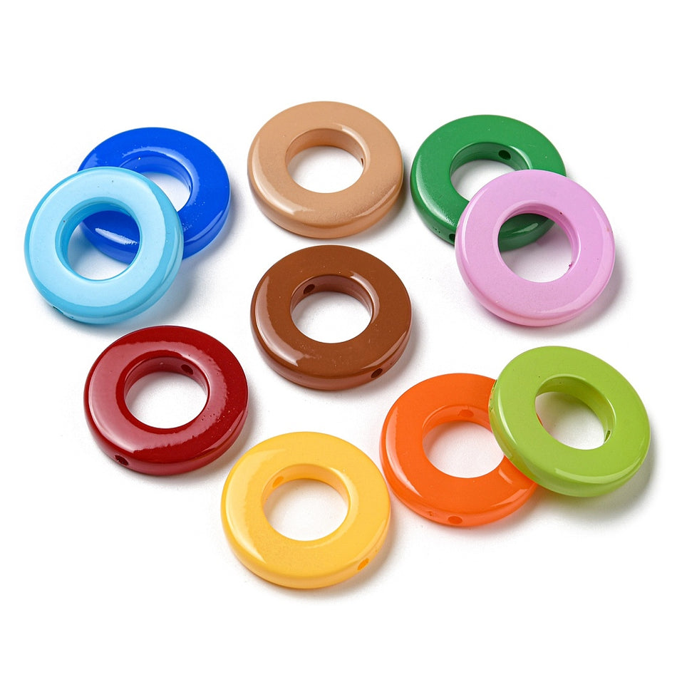 Mixed Color Donut Opaque Acrylic Beads 27mm, 10pcs