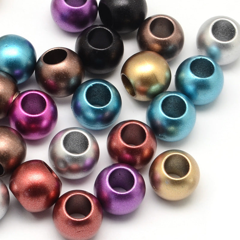 Mixed Color Matte Large Hole Acrylic Spacer Beads, 25pcs