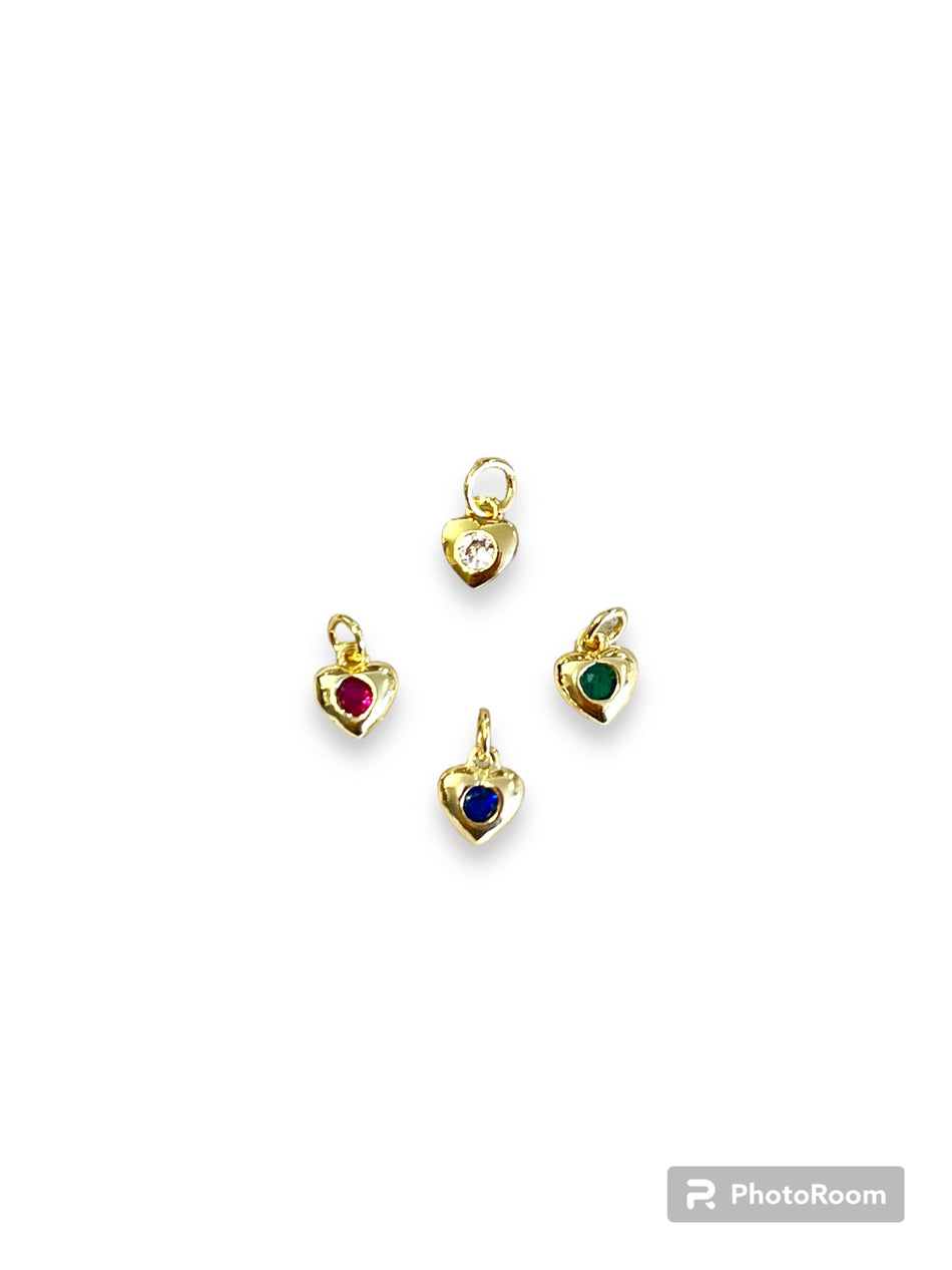 Gold Filled Multicolor Zirconia Heart Pendant, 4pcs