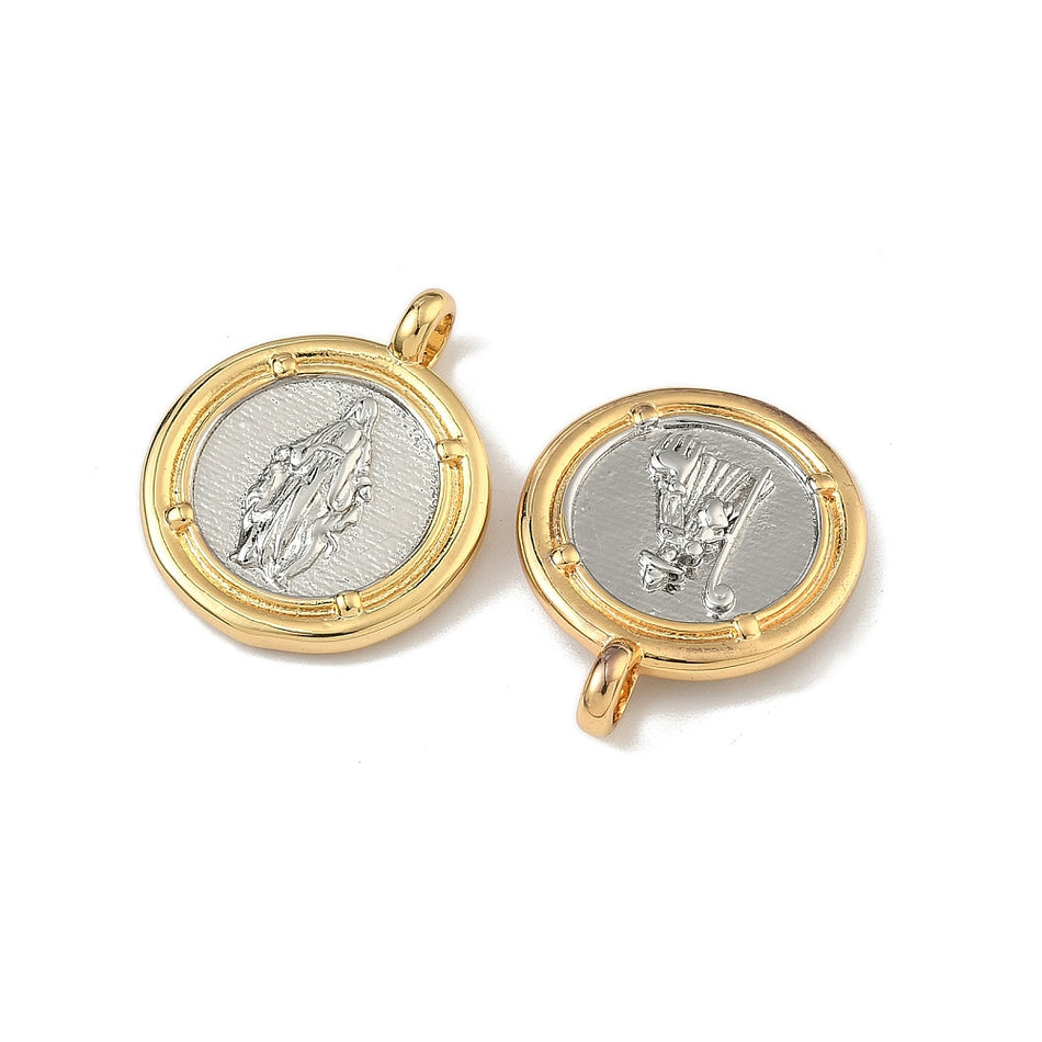 Two-Tone Religious Coin Pendant 24mm, 1pc (Random)