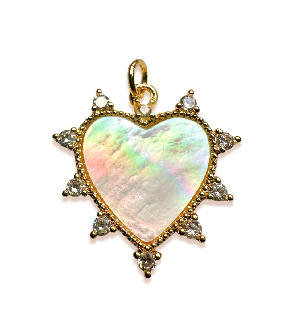 Mother of Pearl Heart with Zirconia Pendant 20mm, 1pc