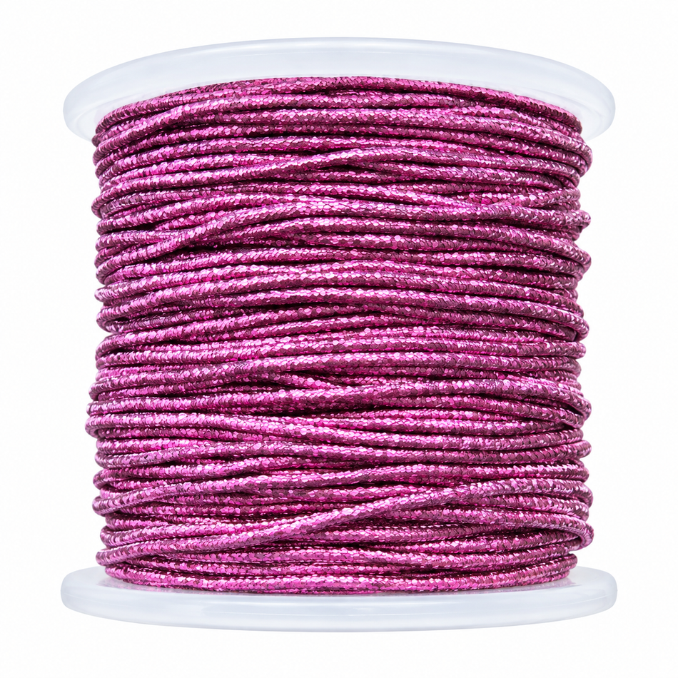 Elastic cord 1mm,  Metallic Pink 50 meters Spool