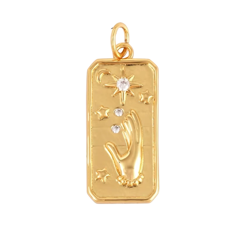 18k Gold Rectangular Hand Pendant with Zirconia 27mm, 1pc