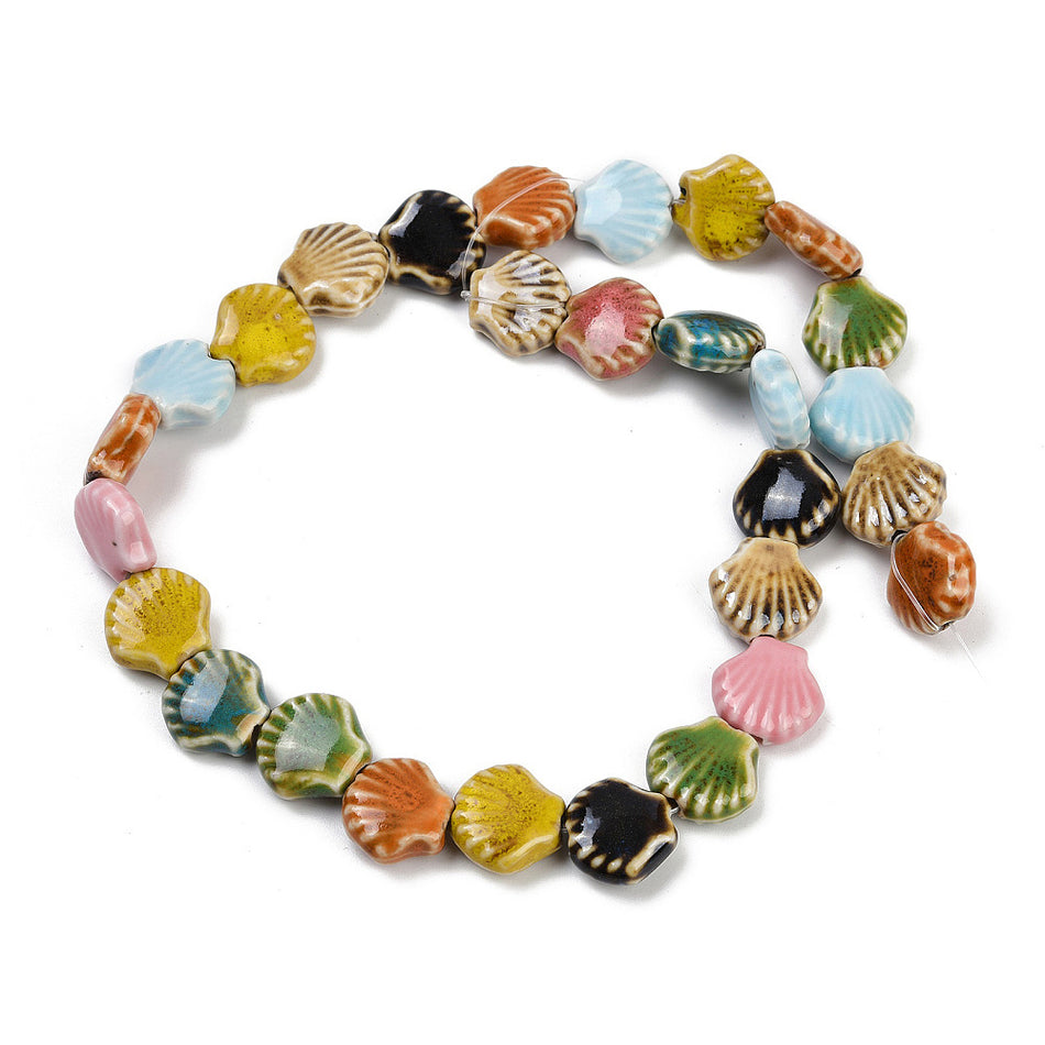 Multicolor Shell Ceramic Bead Strand, 14mm