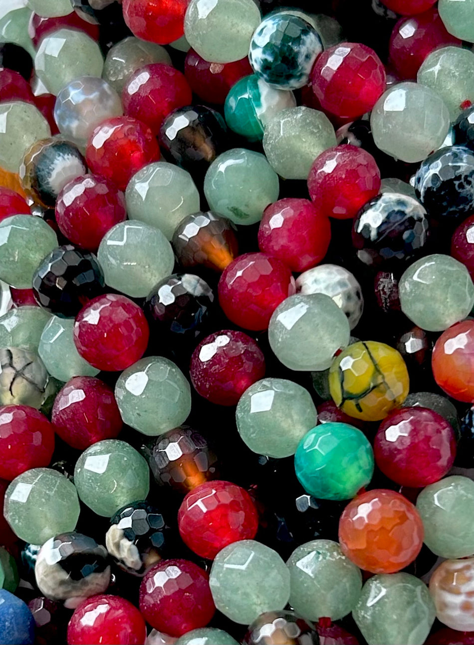 Multicolor Faceted Round Jade and Agate Strand, 8mm