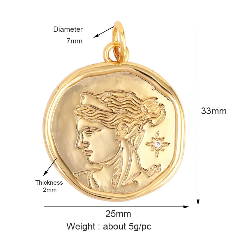 18k Gold Medallion Pendant With Zirconia 33m, 1pc