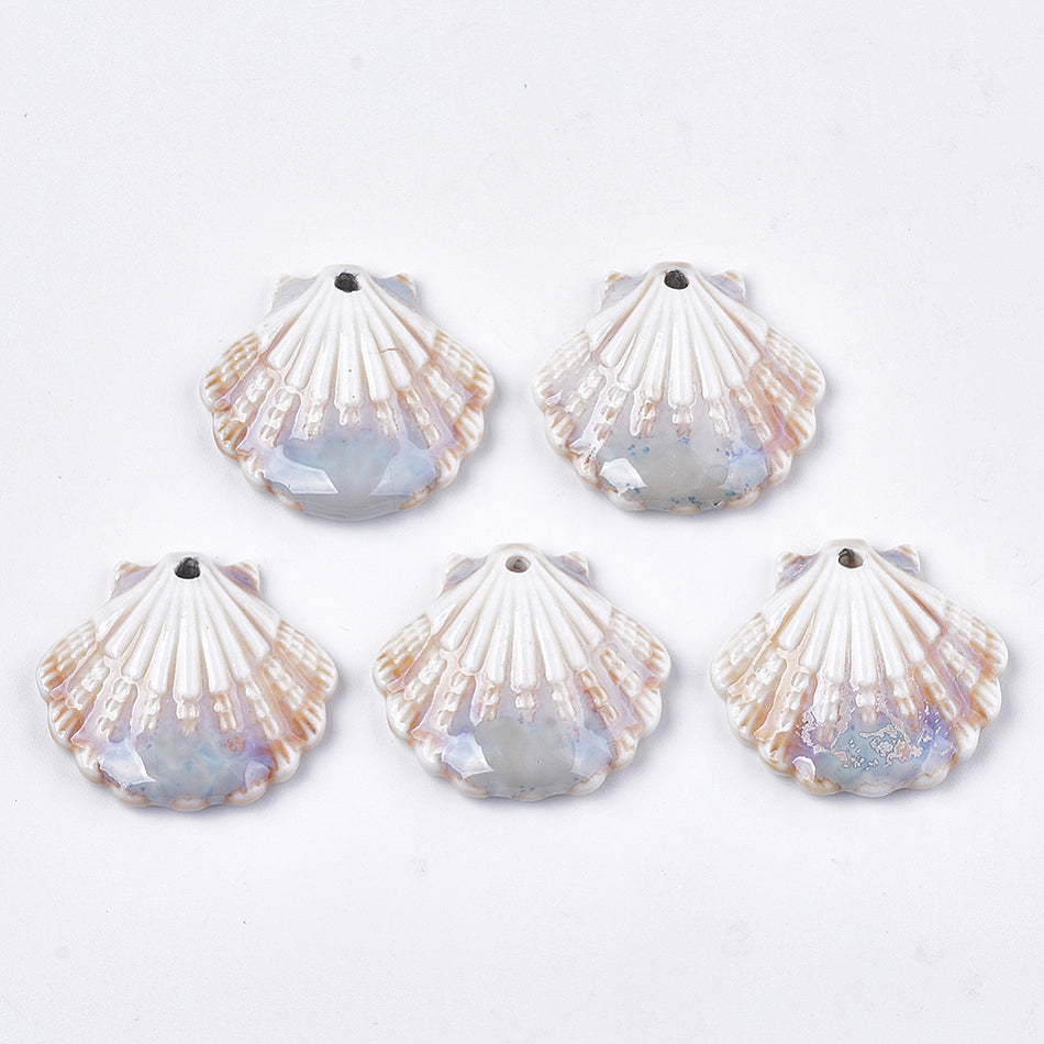 Shell Shape Ceramic Pendant 30mm, 2pcs