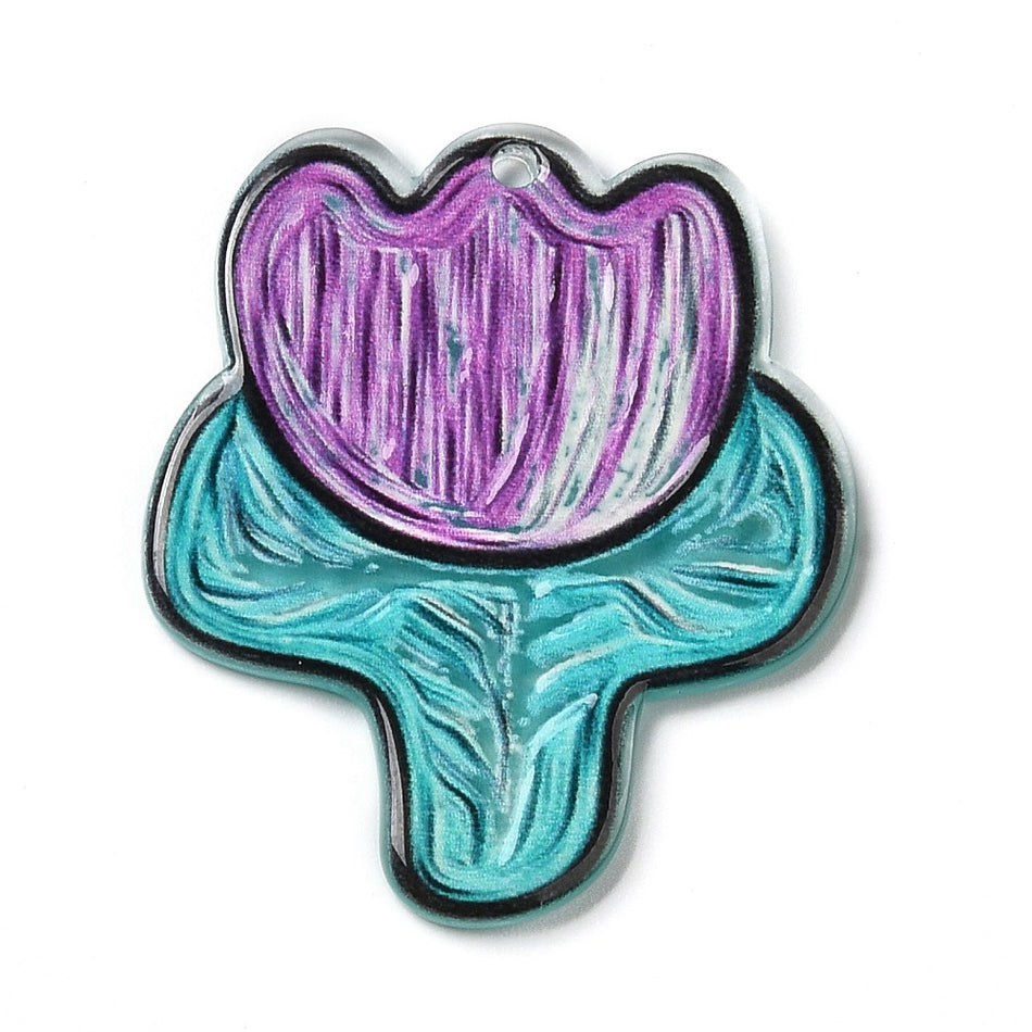 Flower Acrylic Pendant 31mm, 2pcs