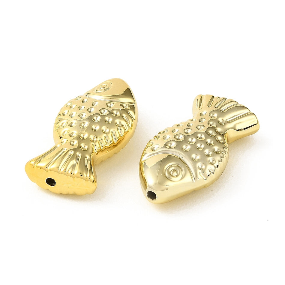 Acrylic Gold-Plated Textured Fish Beads 36mm, 5pcs