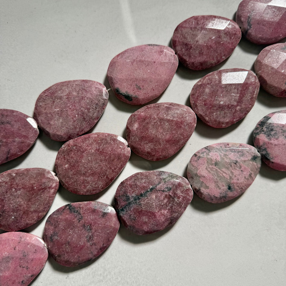 Large Rhodonite Faceted Drop Bead 55mm Strand