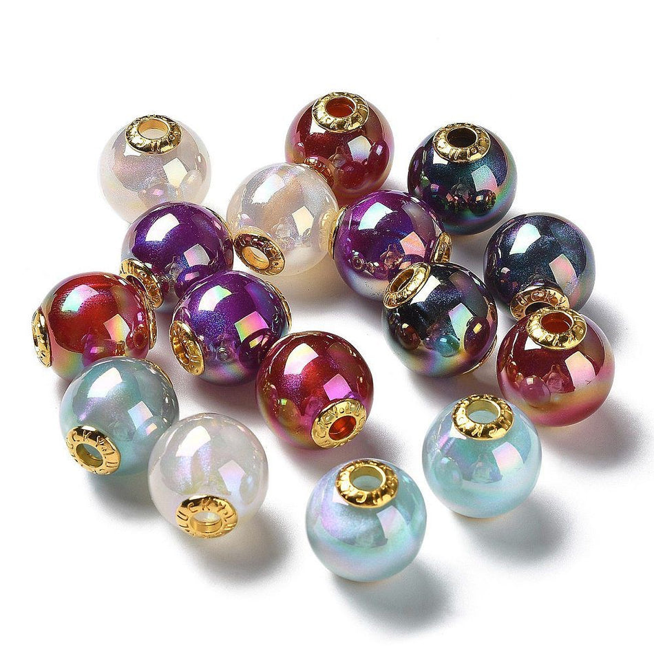 Iridescent Gold Plated Round Acrylic Beads 18mm, 5pcs