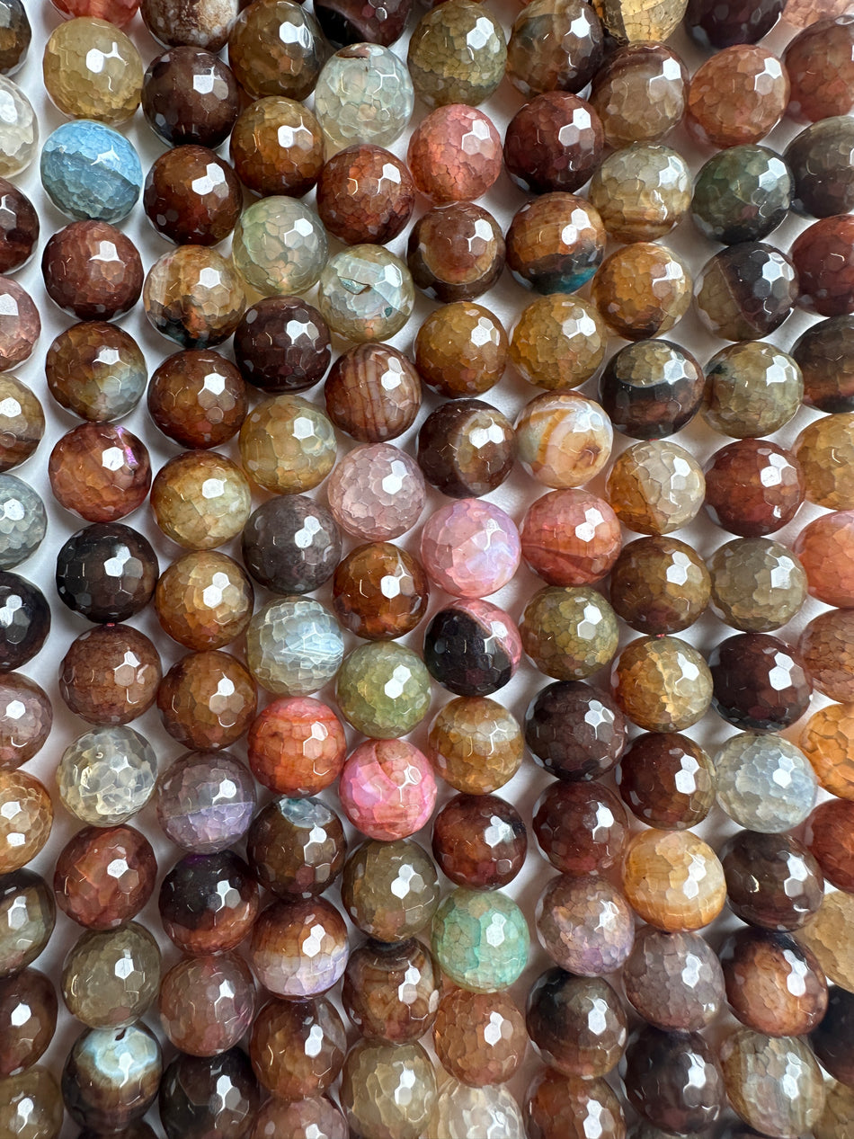 Faceted Multicolor Round Agate Strand, 10mm