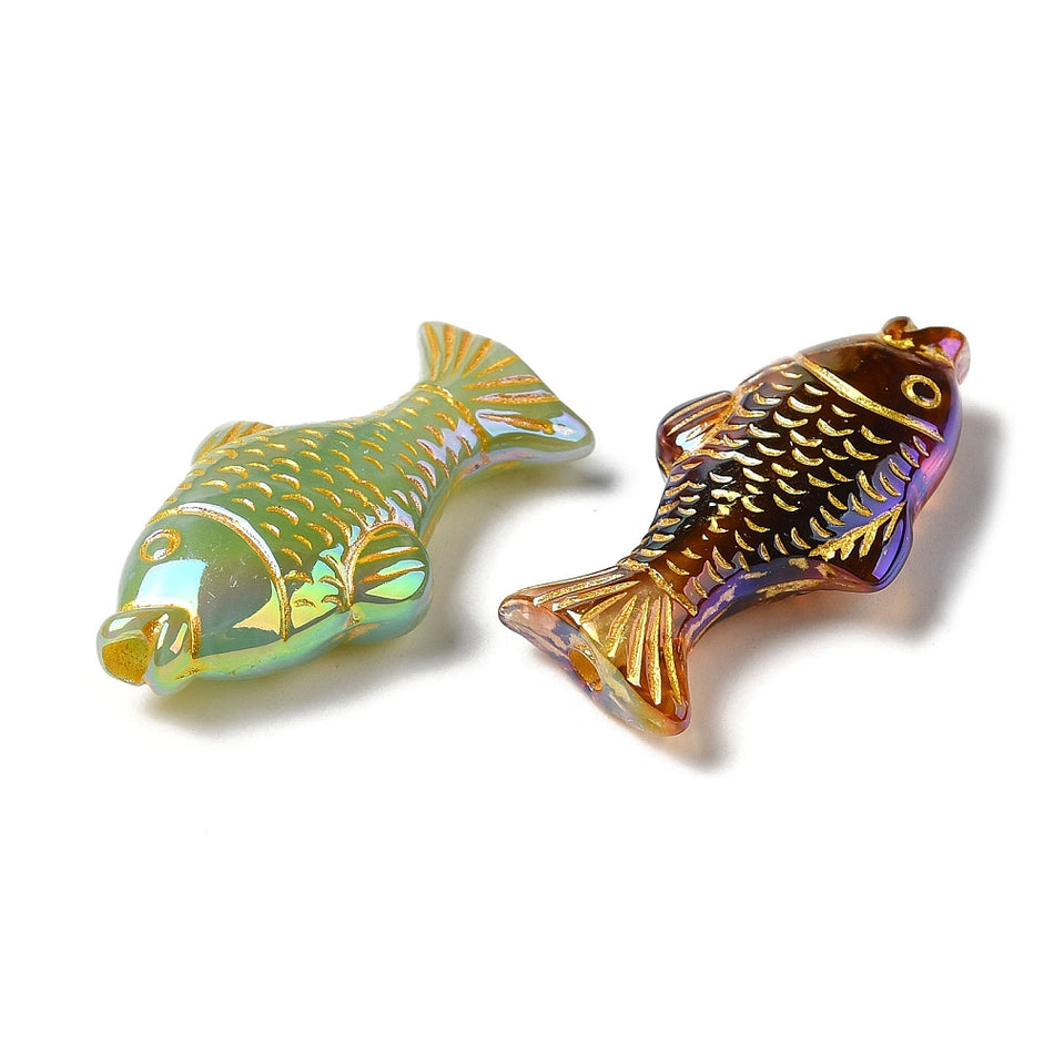 Mixed Color with Gold Metal Fish Beads 18mm, 6pcs