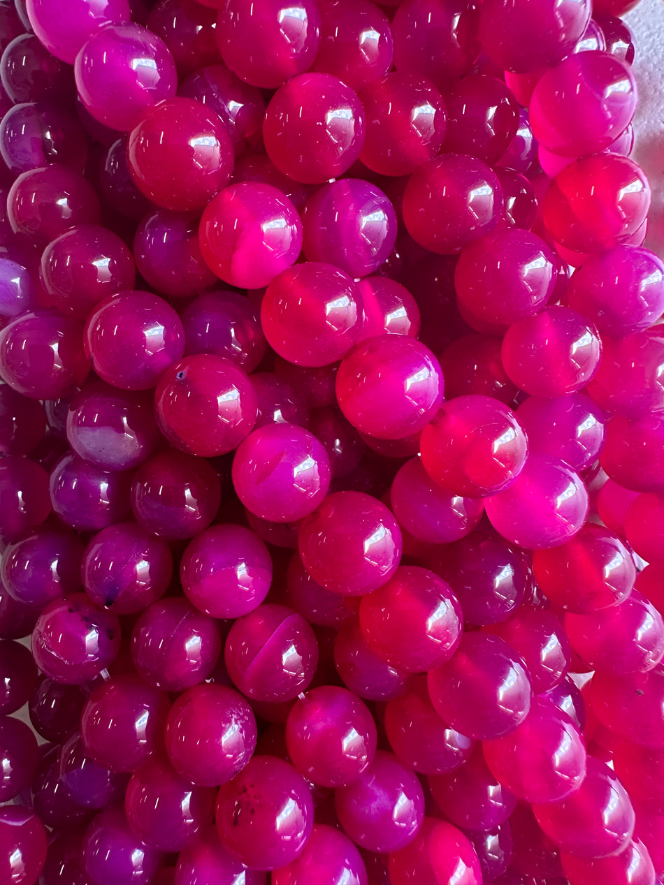 Magenta Round Agate Strand, 10mm