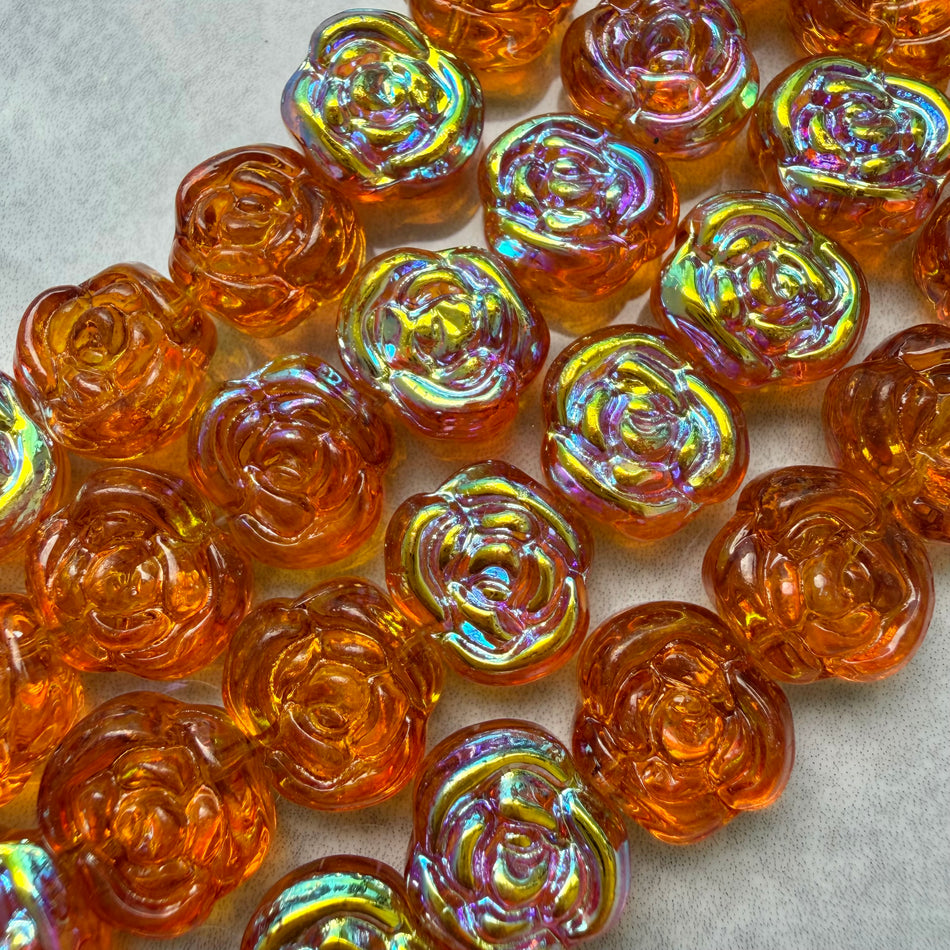 Flower Shape Glass Bead 14mm Strand