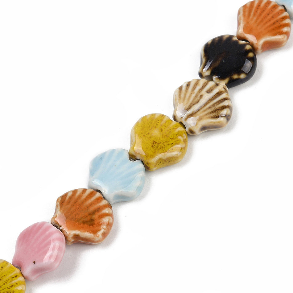 Multicolor Shell Ceramic Bead Strand, 14mm