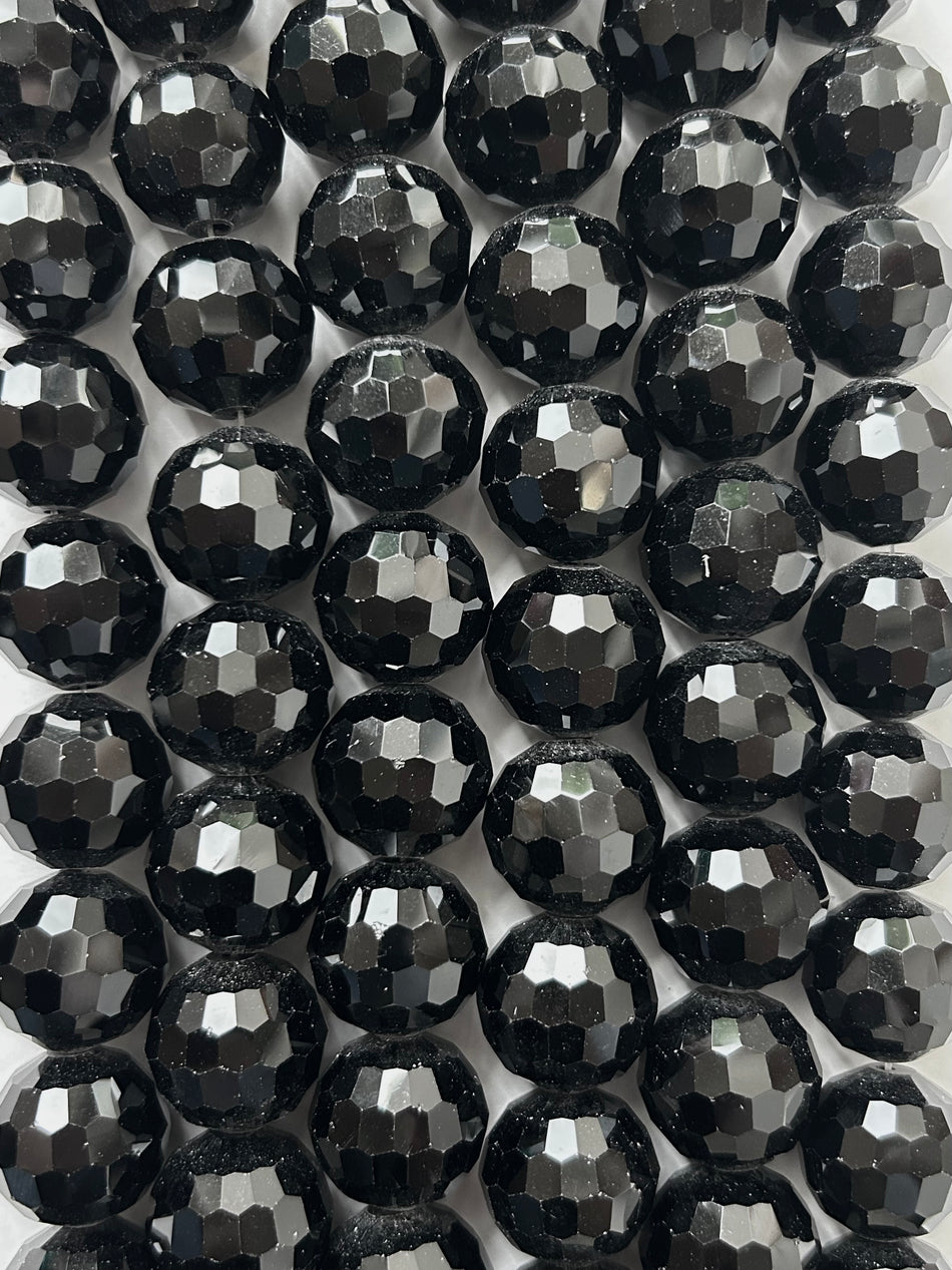 Faceted Black Round Crystal Strand, 20mm