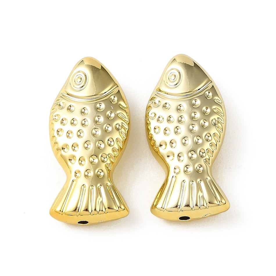 Acrylic Gold-Plated Textured Fish Beads 36mm, 5pcs