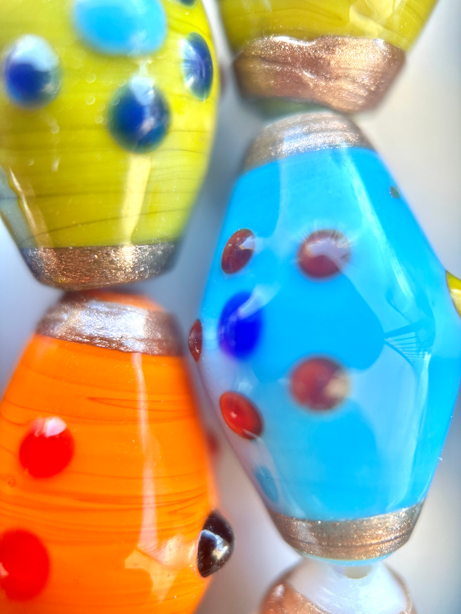 Multicolor Bicone Bead Lampwork Strand, 25mm