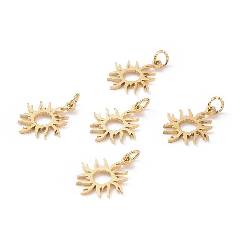 Stainless Steel Golden Sun Pendant 18mm, 1pc