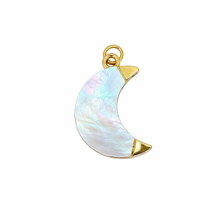 Gold-Plated Moon Pendant with Mother of Pearl 23mm, 1pc