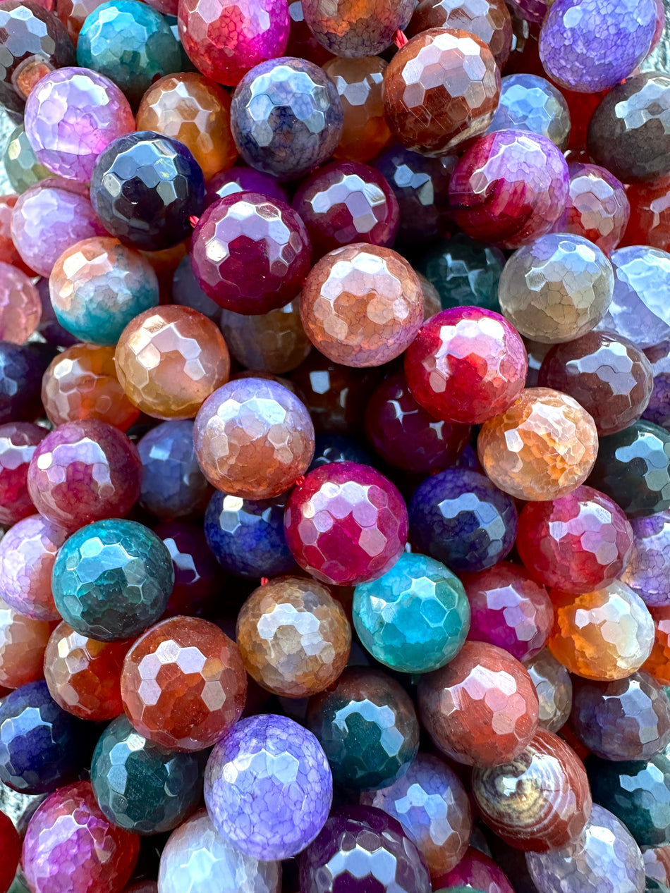 Faceted Multicolor Round Agate Strand, 12mm