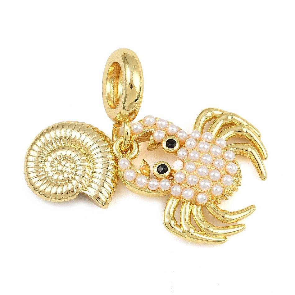 Pearl Crab with Gold Shell Pendant & Zirconia 14mm, 1pc