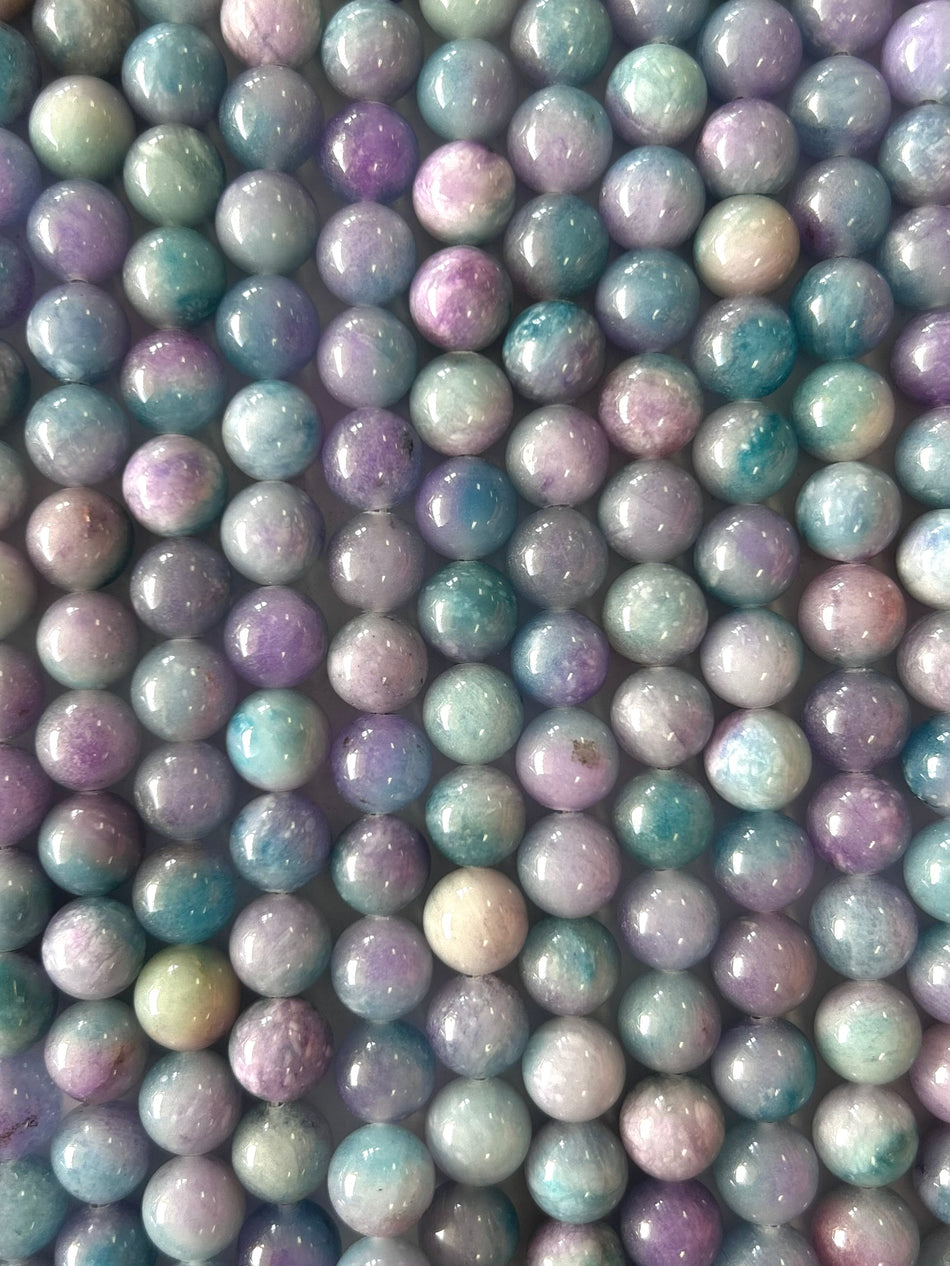 Blue and Lilac Round Bead Jade Strand, 10mm