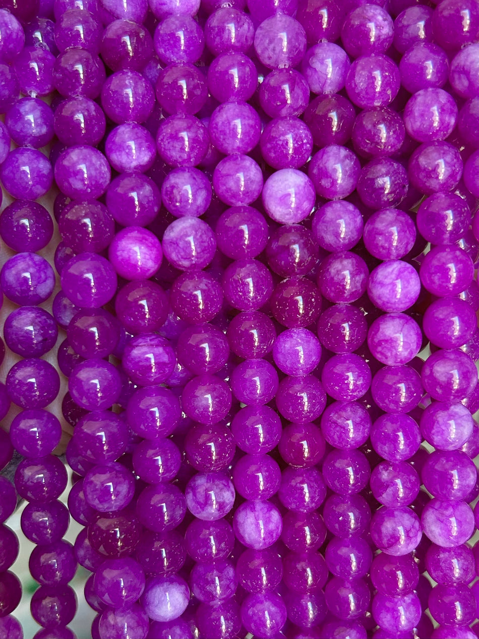 Magenta Round Jade Bead Strand, 10mm