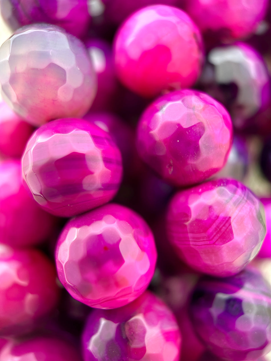 Faceted Magenta Round Agate Strand, 12mm