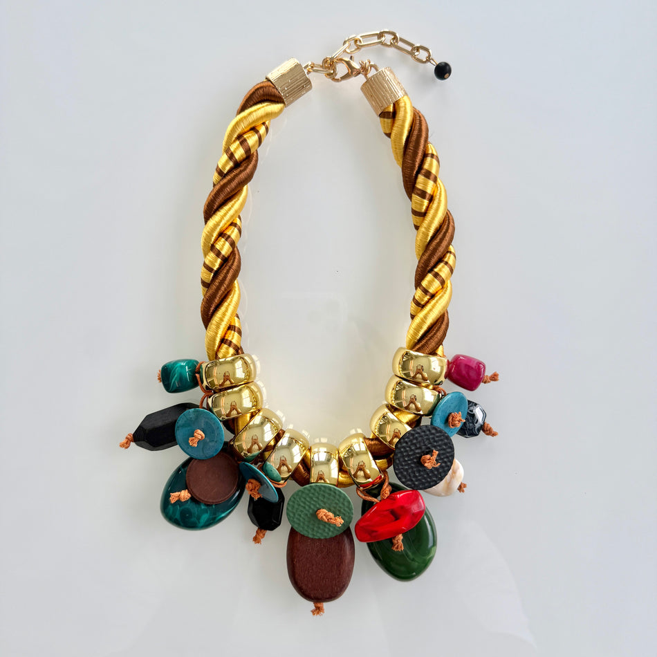Statement Necklace featuring Acrylic and Wood Beads, 20inch
