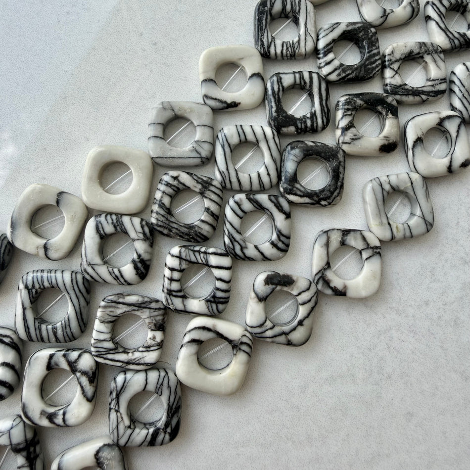 Square Shape Zebra Jade 20mm Bead Strand