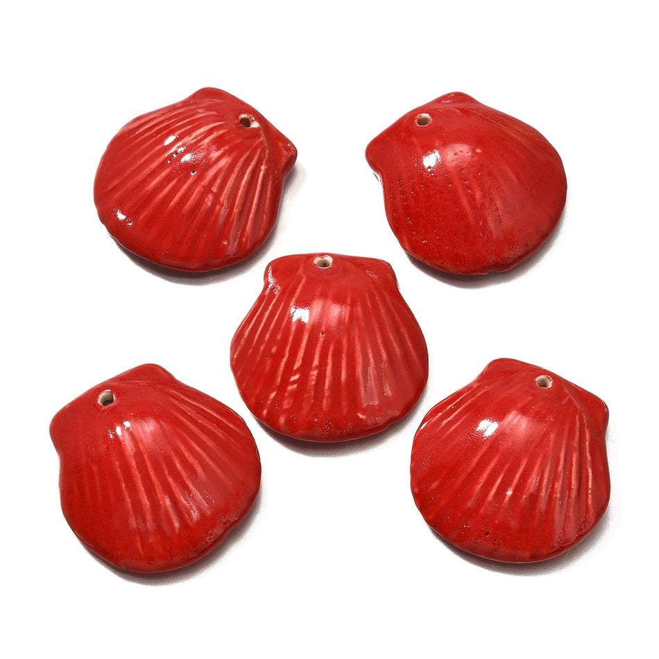 Ceramic Shell Shape Pendant 36mm, 1pc