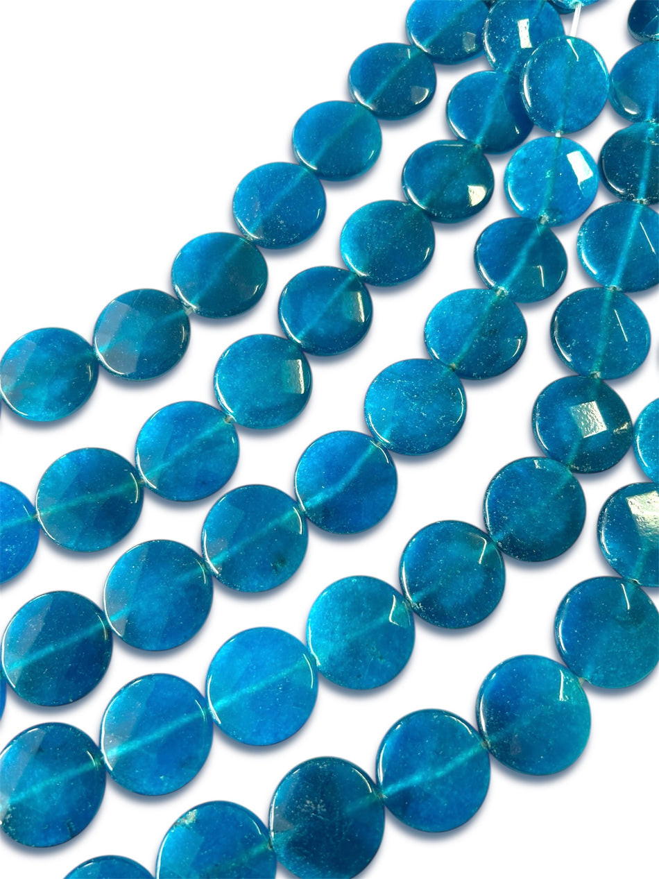 Faceted Blue Coin Jade Bead Strand, 25mm