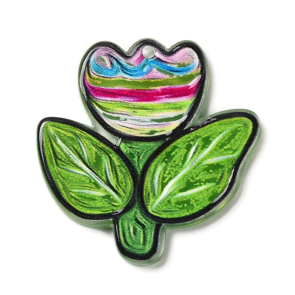 Flower Acrylic Pendant 31mm, 2pcs