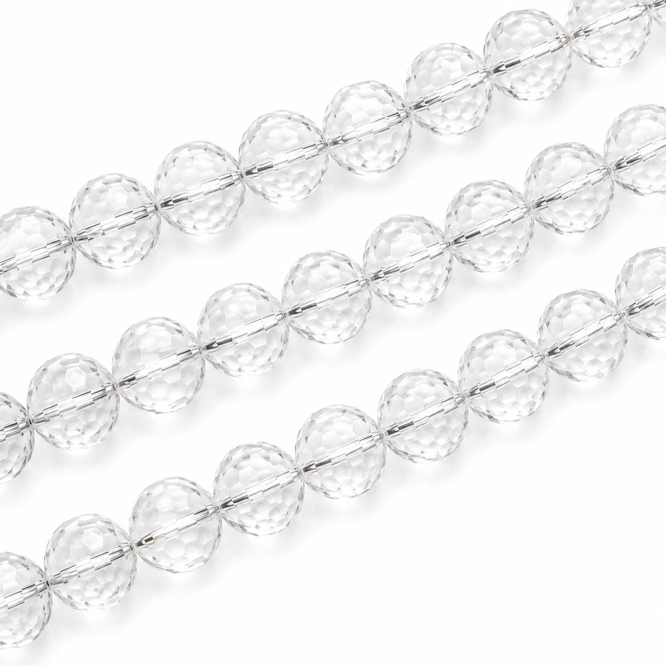 Faceted Round Transparent Crystal Bead Strand, Bead Size 22mm